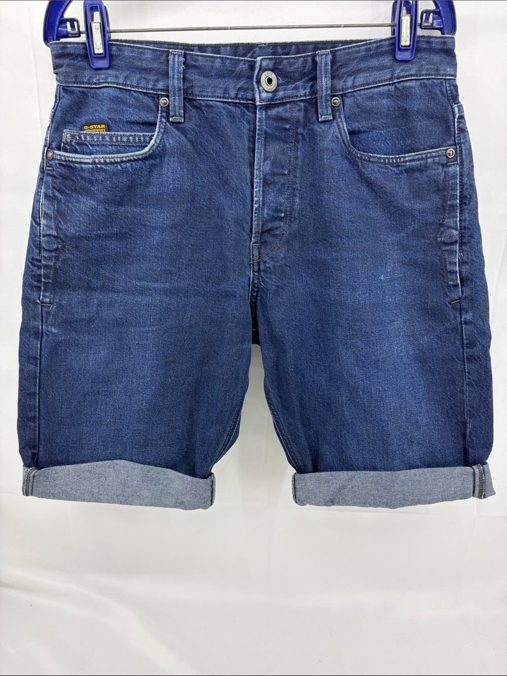 G-Star RAW Mens A-Staq Regular Tapered Buttonfly Jeans Cut to Rolled Shorts, 31"